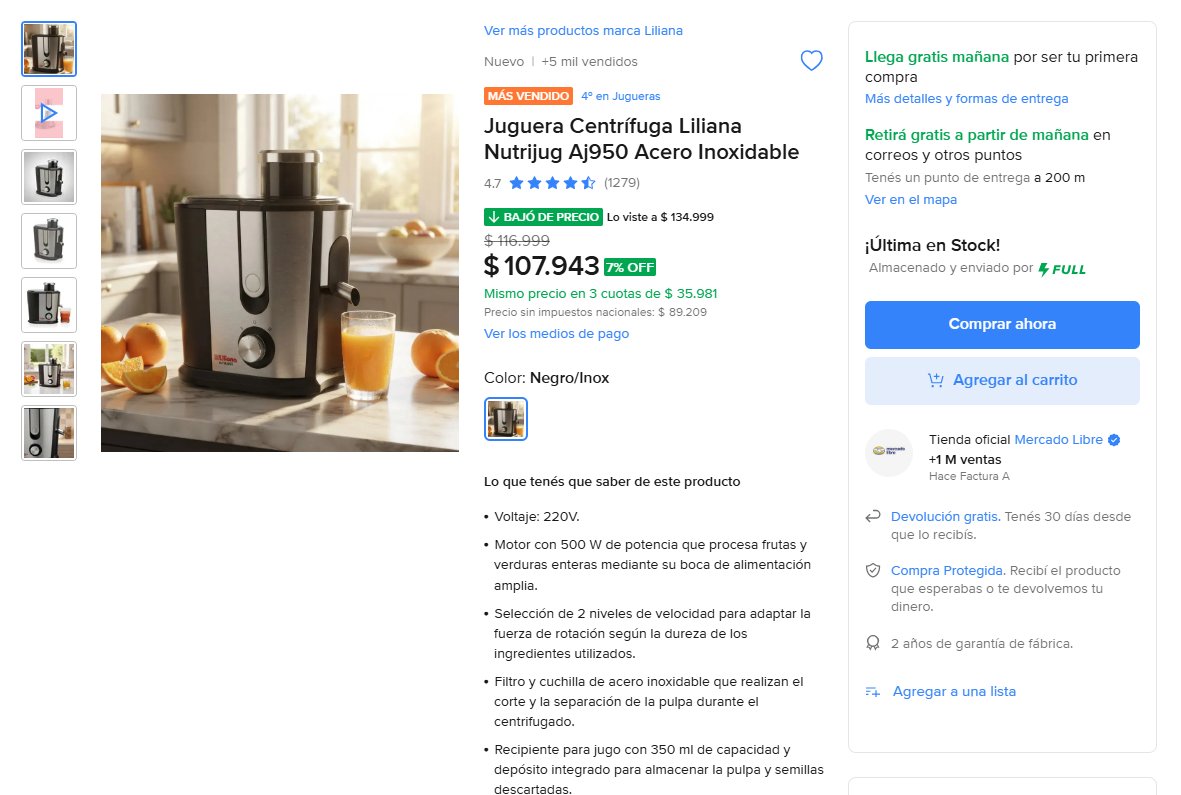 LaDatadelPrecio's tweet photo. 🍊 7% OFF en la jugera centrífuga Liliana Nutrijug
Jugera Liliana AJ950 de acero inoxidable, con motor de 500W y 2 velocidades para frutas y verduras.
💰 Bajó de $116.999 a $107.943
🔥 7% OFF
⭐ 4.7/5 con +1.200 opiniones
🏆 #4 más vendida en jugueras
🏪 +5 mil vendidos
💳 3 cuotas de $35.981
Y además hoy podés aprovechar el código SEVIENEMAMA con 10% de reintegro.
Compra mínima: $80.000
Válido hoy 30/09 hasta las 23:59.
👉 https://t.co/F6E0DQlAhX