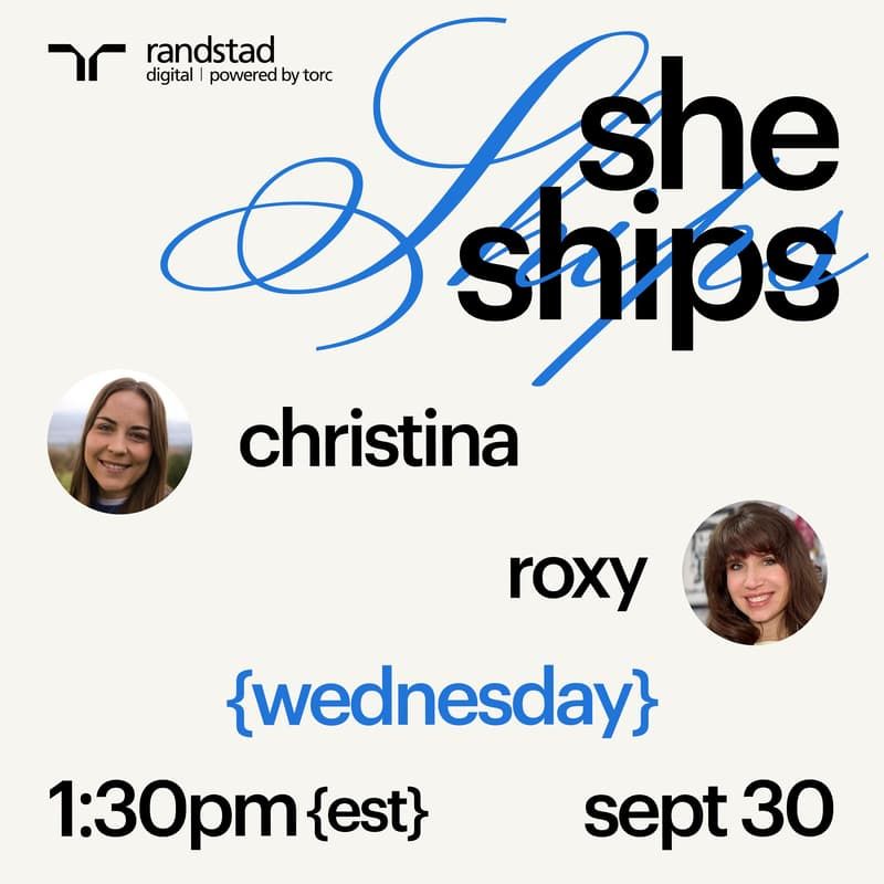 torcdotdev's tweet photo. We know, it's a day full of events....we have something for everyone! Today at 1:30pm EST Christina Martinez joins @RoxanaCodes on @SheShipsPodcast. No CS degree, just curiosity, a path from marketing into full-stack dev, but tune in to find out more! 

https://t.co/ih8iaNfAtr https://t.co/Mfs4nJaSz5