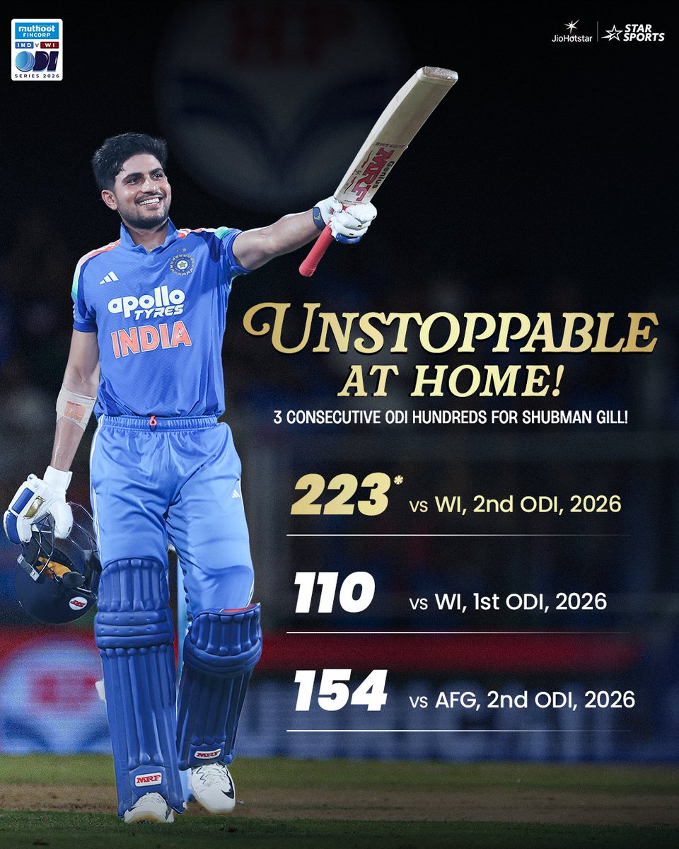 StarSportsIndia's tweet photo. 𝐒𝐡𝐮𝐛𝐦𝐚𝐧 𝐆𝐢𝐥𝐥 𝐢𝐬 𝐨𝐧 𝐝𝐢𝐟𝐟𝐞𝐫𝐞𝐧𝐭 𝐥𝐞𝐯𝐞𝐥 🔥

The kind of night where records didn't stand a chance - and tomorrow, the big #CWC27 schedule launch adds to the excitement! 

#INDvWI | 3rd ODI 👉 SAT,  OCT 3, 1 PM https://t.co/doGsXU4nmm
