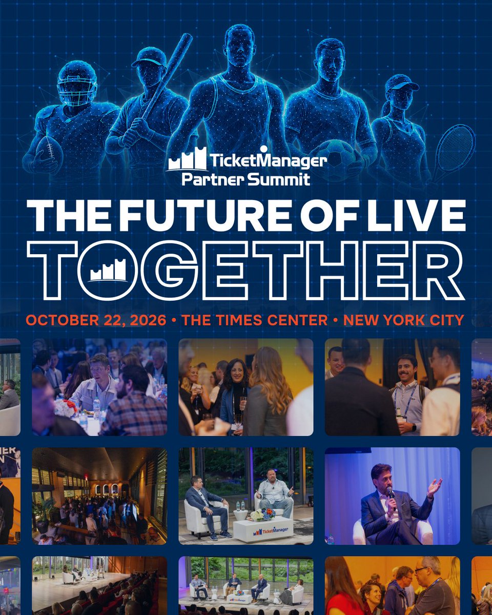 TicketManager's tweet photo. 📣 The 2026 TicketManager Partner Summit is just weeks away, and spots are filling fast. See where sponsorship and live-event strategy is headed and be part of the future of live, together.

Oct 22 · The Times Center, NYC
🎟️ Register today: https://t.co/49Az43eDIM

#TManSummit26 https://t.co/h0y8BIIBkN