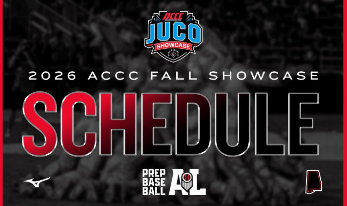 PrepBaseballAL's tweet photo. 𝐎𝐧 𝐃𝐞𝐜𝐤: 𝐀𝐂𝐂𝐂 𝐅𝐚𝐥𝐥 𝐒𝐡𝐨𝐰𝐜𝐚𝐬𝐞 👀

Just 6 days until all 20 Alabama JUCO programs take the field at River Run Park for the 2026 @ACCCAthletics Fall Showcase powered by @PrepBaseball.

Check out the full schedule below. 👇

🔗: https://t.co/pwWJUy8T4T || @PB_JUCO