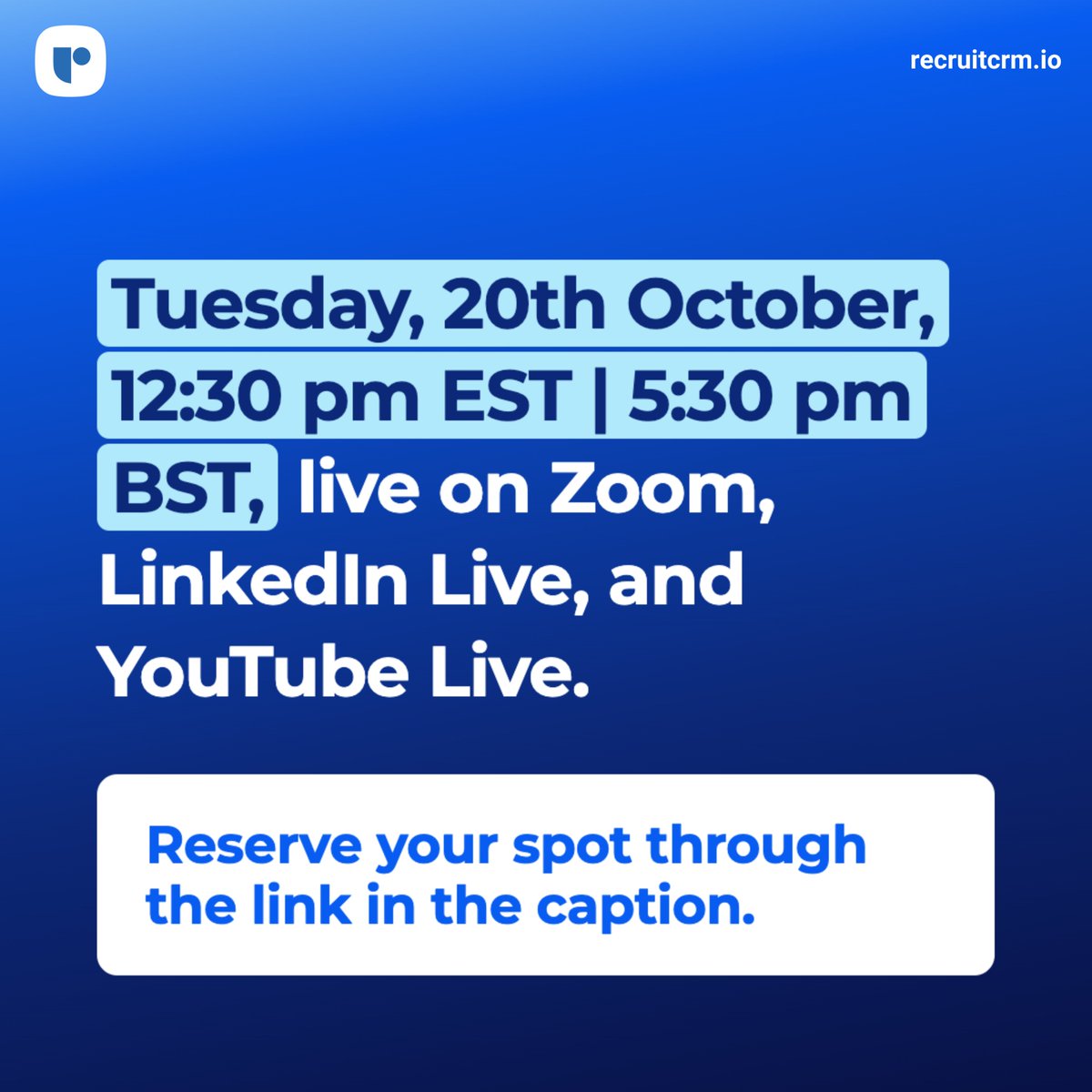CrmRecruit's tweet photo. Which workflows should you automate first, and where do AI Agents fit alongside your team?
Operations and AI leaders share their approach live on October 20.
Save your seat: https://t.co/cqlNnELuAN
#recruitcrm #livewebinar #recruitment https://t.co/cVJsdjnGWw