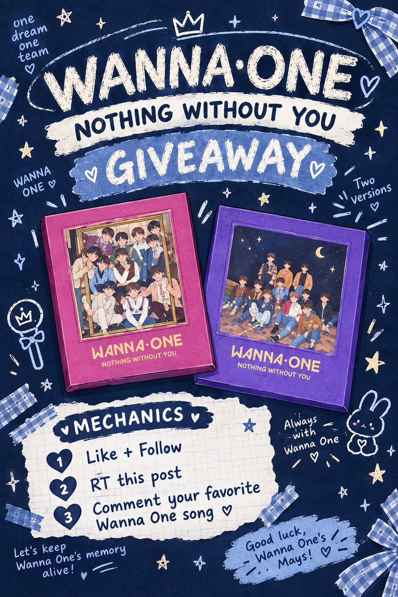 bnnyhnny29's tweet photo. 🎀 Wanna One Album Giveaway 🎀

A tiny little gift for my fellow Mays/ Wannables because our wallets deserve a break too.

Good luck, everyone! 🐰✨
May t̶h̶e̶ ̶m̶a̶y̶ free album find its way to you! ♡ https://t.co/7IdUNEsBou