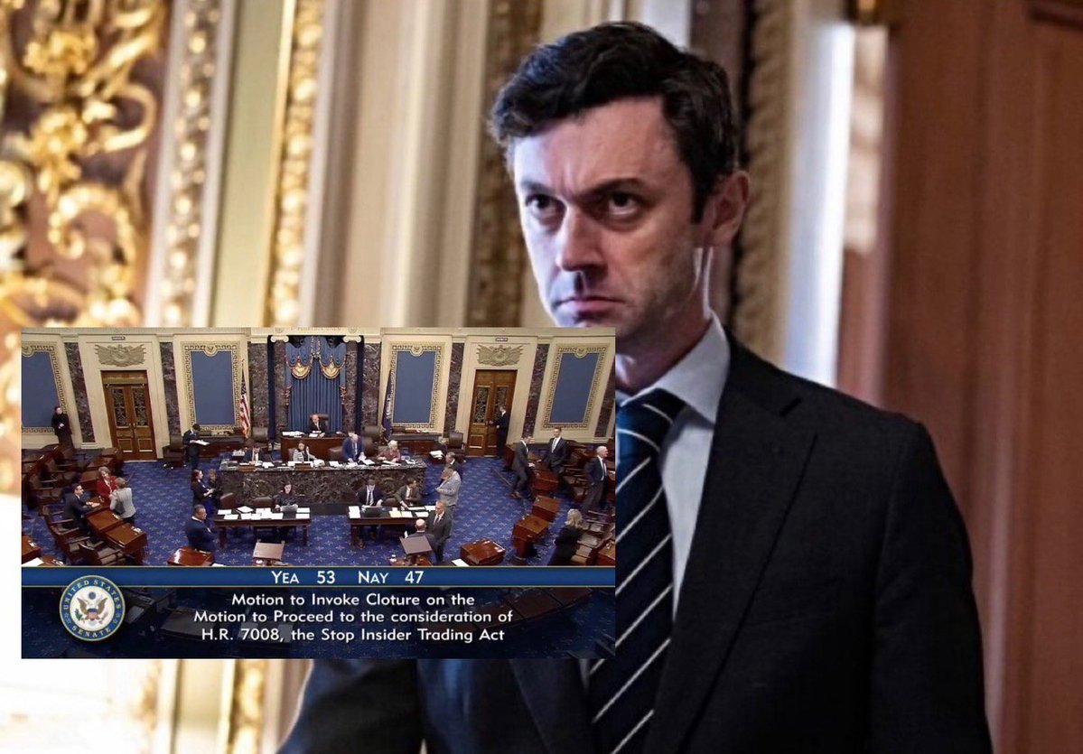 TeamOverhaulGA's tweet photo. 🚨 BREAKING: Jon Ossoff just voted against a bill that would have banned members of Congress from trading stocks and required photo ID to vote in federal elections. https://t.co/vpgwzv9jJc