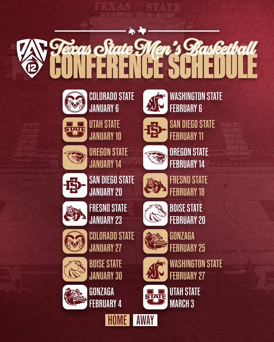 TXStateMBB's tweet photo. The inaugural @pac12 slate is here‼️

#EatEmUp | #IMPACTFUL https://t.co/JoUC3W22Pz