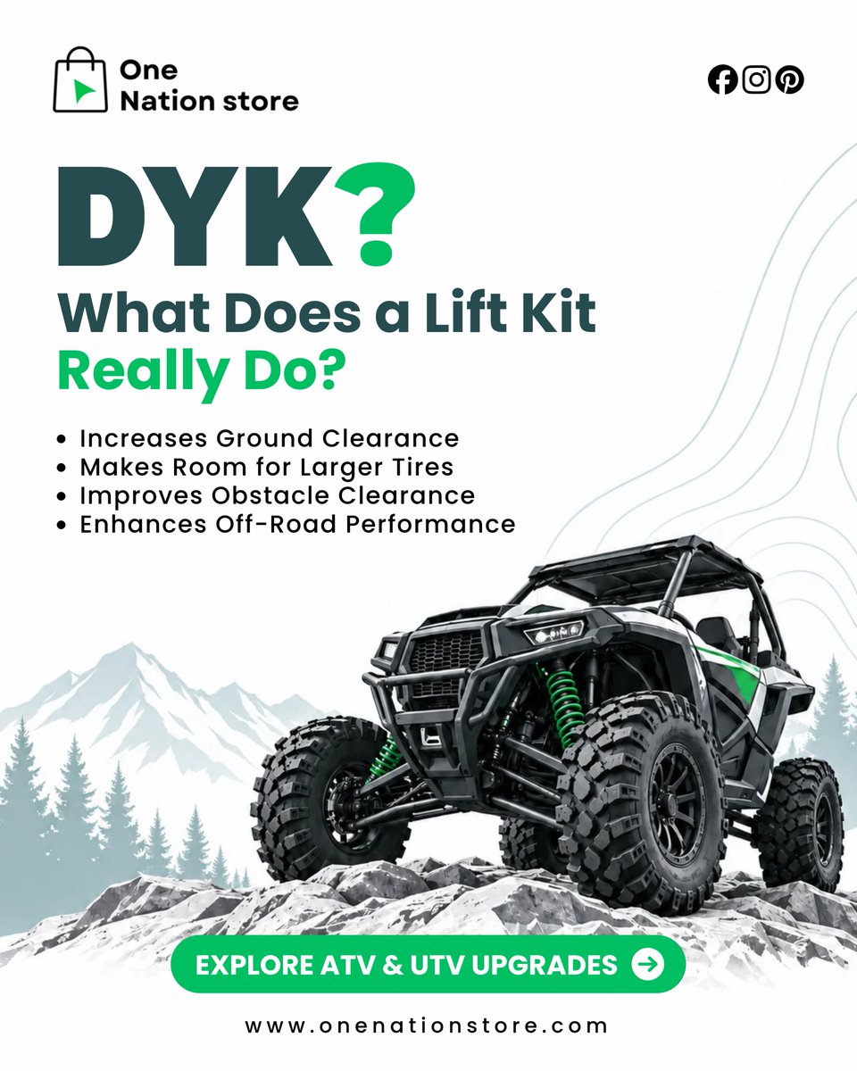 onenationstore's tweet photo. Thinking about adding a lift kit to your ATV or UTV? 👀

A lift kit can help you clear obstacles, fit larger tires, and improve off-road capability for a more confident ride on any terrain.

Explore Now: https://t.co/vxAeu61ELa
#ATV #UTV #LiftKit #OffRoad #ATVParts #UTVParts https://t.co/NfbffNuZQg