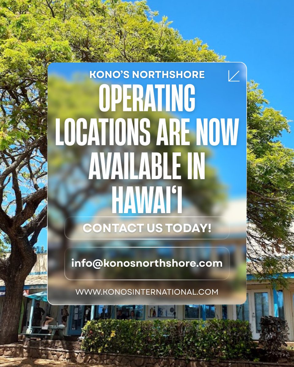 KonosNorthshore's tweet photo. 🌊 Operating Locations Available in Hawai‘i
Own and operate a Kono’s Northshore location in the islands. Benefit from a recognized brand, proven systems, and fresh Hawaiian flavors.
Serious inquiries only.
📩 info@konosinternational.com
#FranchiseLife #Hawaii #BeYourOwnBoss https://t.co/HyagrIpzD8