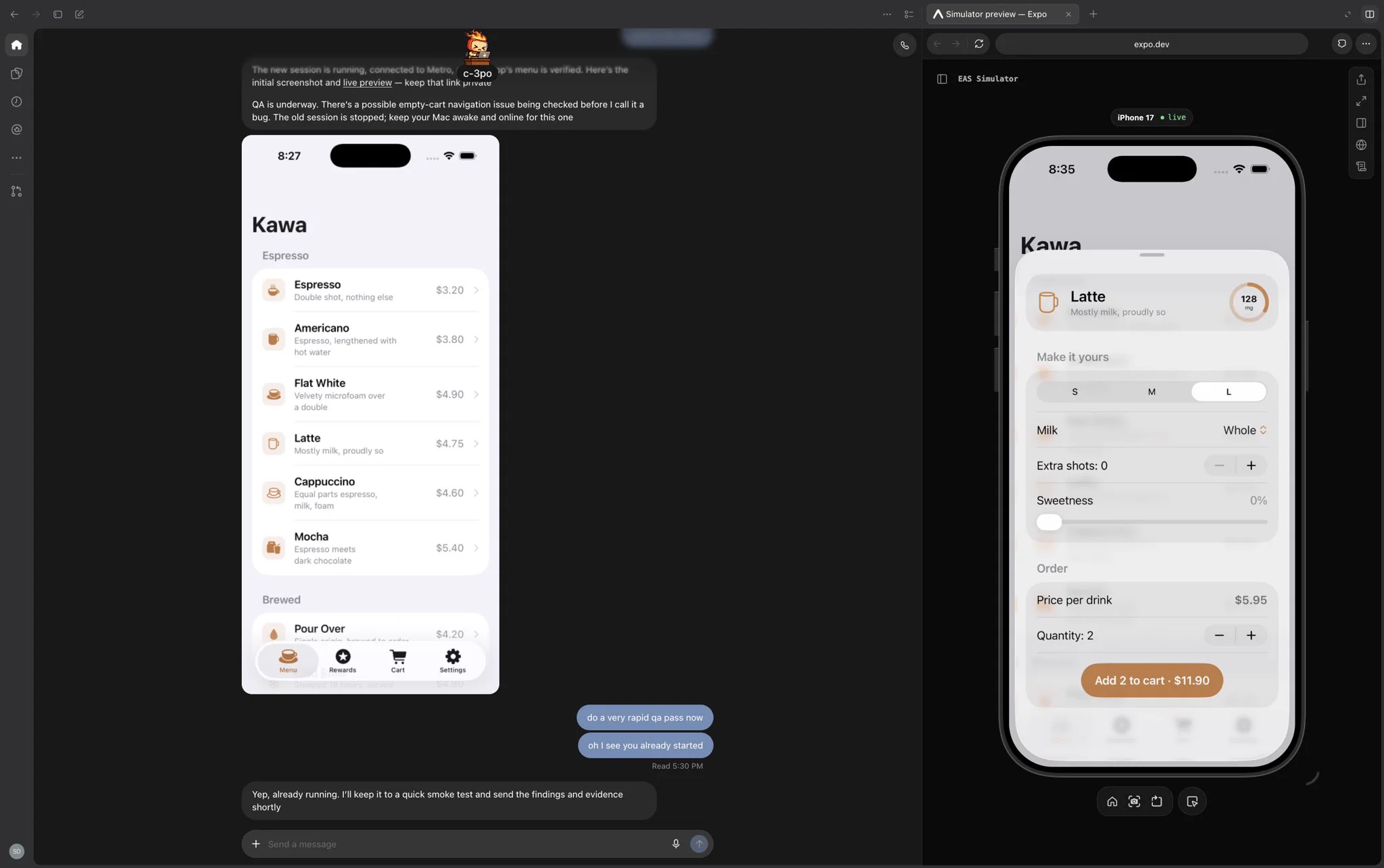 @openai dot using remote @expo simulator session