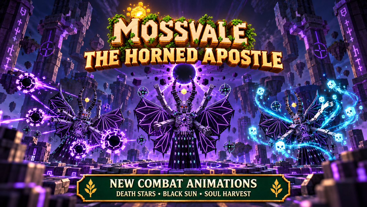 MossvaleMMO's tweet photo. The Horned Apostle raid just got a major combat update.

New attack animations, new spawn skills, and a completely new death animation are now live. The fight feels much more dynamic and less static from start to finish.

We’re now working on better loot drops, expanding the gear system, and giving every enemy improved combat animations to make Mossvale feel more polished and fun to play.