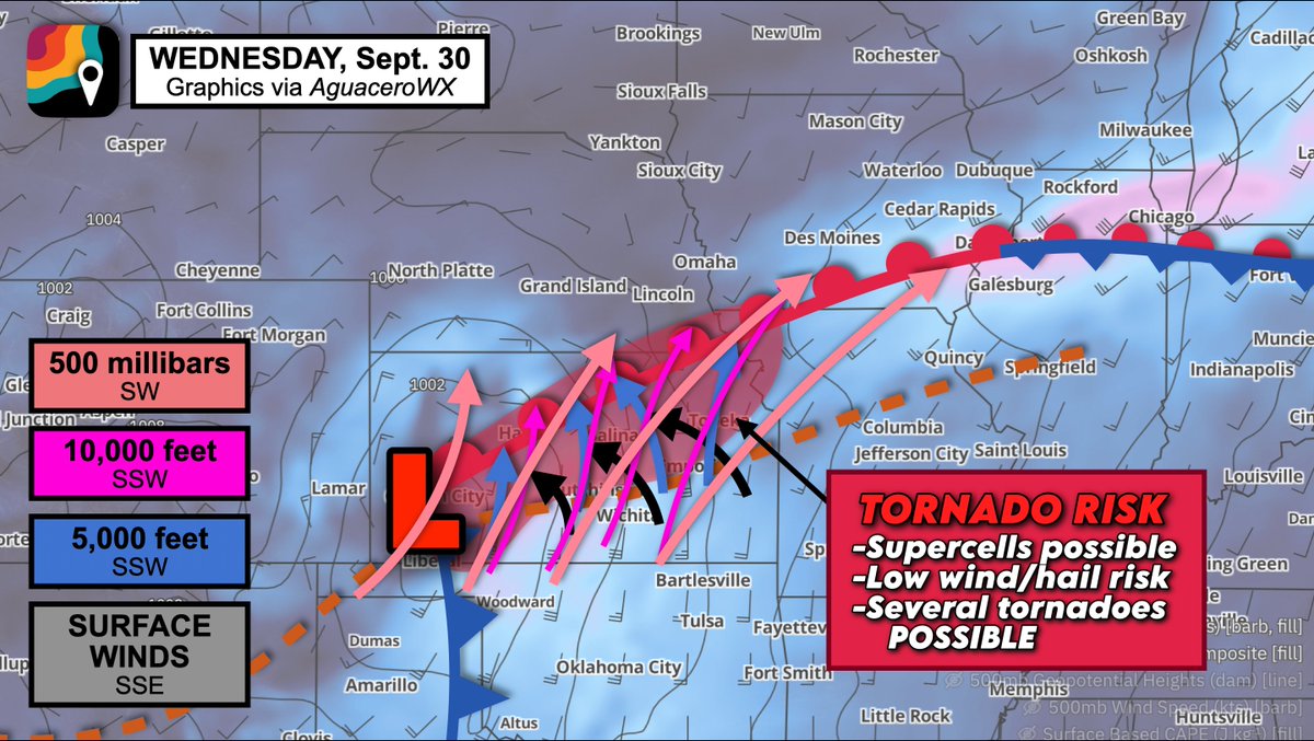 MyRadarWX's tweet photo. We have the wind dynamics to support a few tornadoes in Kansas today... BUT there are a couple limiting factors.

1.) It's cloudy. That cuts back on daytime heating, reducing storm fuel.

2.) Storms will be tiny. Moist low-levels and low cloud bases will lead to small updrafts. https://t.co/cg1aglChTU