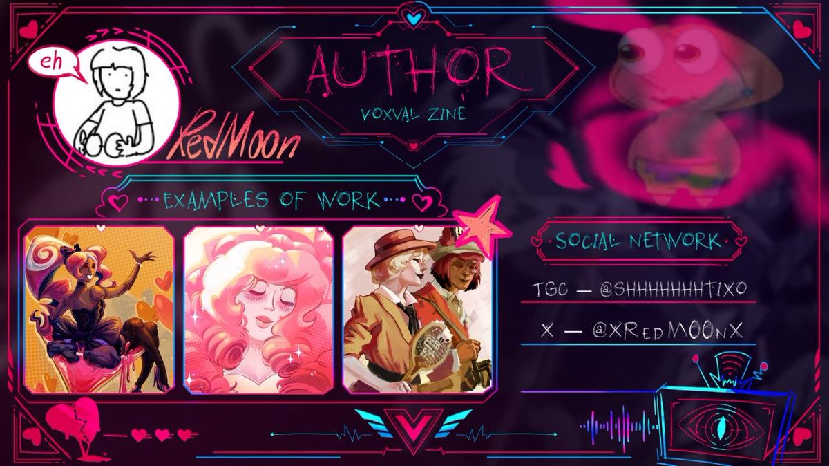 SharkOfficeTeam's tweet photo. Who’s that showing up over here?

 It’s definitely the newest star of our tower — RedM00n! ✨

 _____________________________________
#VoxVal #Staticmoth #Vox #Valentino #Voxvalzine #zine #hotelhazbin https://t.co/zVMNeyB2Dq