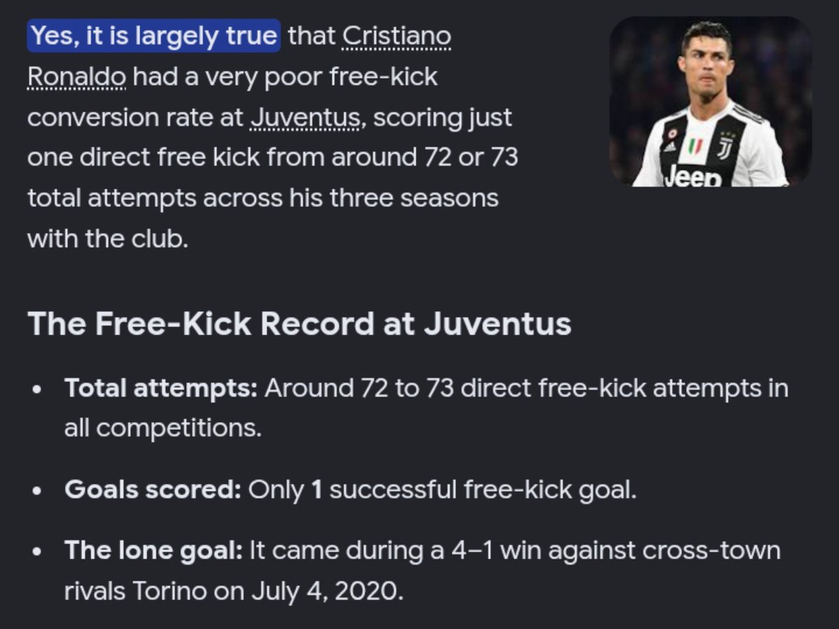 ElForlan2006's tweet photo. 🚨Did you know Cristiano Ronaldo took 73 free-kicks during his time at Juventus and scored just ONE? https://t.co/1mgNBCaqwx