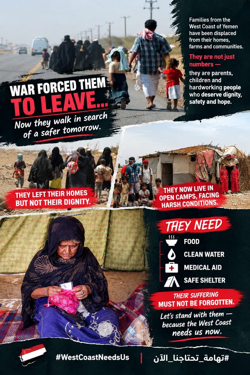 nashwan_haddad's tweet photo. Preserving the dignity of displaced people is a collective responsibility; honorable families displaced from the West Coast are sleeping on the bare ground in Yemen following the Houthi bombardment, waiting for support. #تهامه_تحتاجنا_الآن https://t.co/kFE7xYRhZs