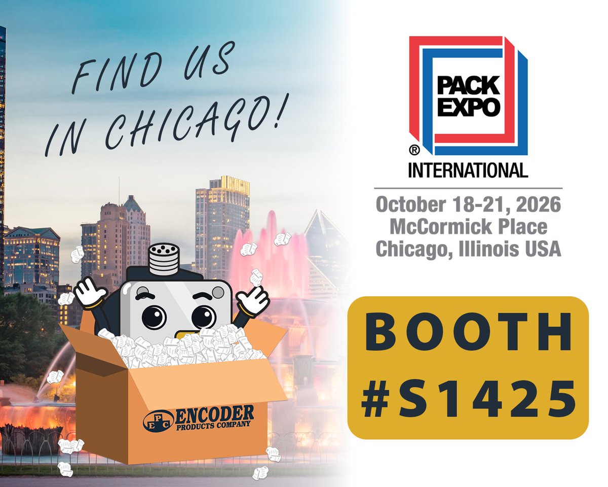 EncoderProducts's tweet photo. At PACK EXPO International 2026, EPC will be showcasing encoder solutions designed to help packaging OEMs and machine builders improve precision, flexibility, and performance.

Booth #S1425

#PACKEXPO #Packaging #PackagingAutomation #MotionFeedback 

https://t.co/buc46VjyyF https://t.co/4JjCfljkA5