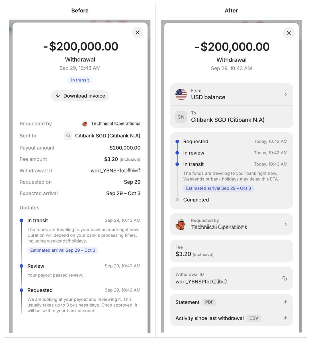 Delmo_dev's tweet photo. We also cleaned up the UI on withdrawals to make them easier to understand https://t.co/ltX2wMvdiP