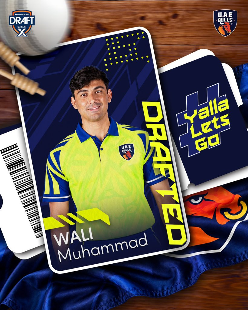 BullsT10_'s tweet photo. What’s better than having another homegrown talent in the Bulls? 
🇦🇪 

Wali Muhammad joins the squad, adding more firepower to our bowling attack.

#UAEBulls | #YallaLetsGo |  #AbuDhabiT10 | #CricketsFastestFormat | #InAbuDhabi

{UAE Bulls, Abu Dhabi T10, Draft 2026} https://t.co/lqgG3GBE4S