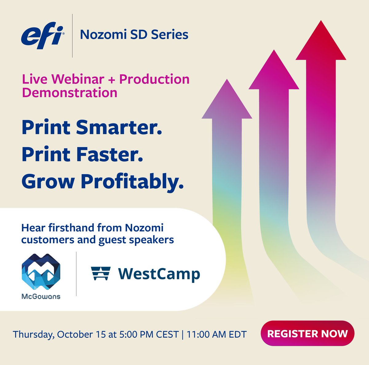 EFIPrint's tweet photo. What if your sign and display operation could move high-volume work through production differently?

Join us on October 15.

Hear real-world perspectives from industry leaders WestCamp and McGowans Print 

Register today: https://t.co/OpuVgTHleg https://t.co/8jUcsPBX7Y