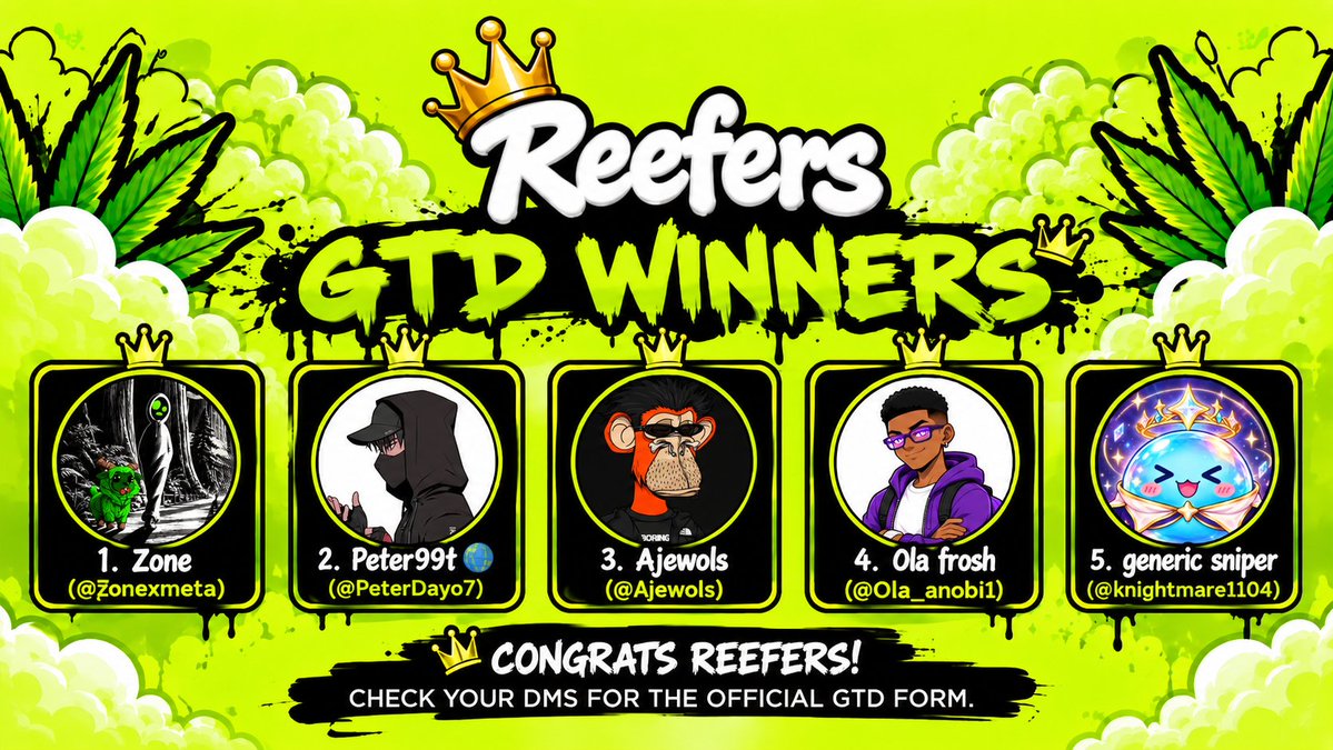 ReefersRH's tweet photo. The next 5 Reefers have officially secured GTD. 🌿👑

Congrats:

@zonexmeta
@PeterDayo7
@Ajewols
@Ola_anobi1
@knightmare1104

20 down. 80 to go. Remember: the only way to secure Reefers GTD is by being in the X community chat. Stay active. Stay patient. Your time could be coming. 👀🌿
For the people, by the people.

https://t.co/OcuIoHaB97