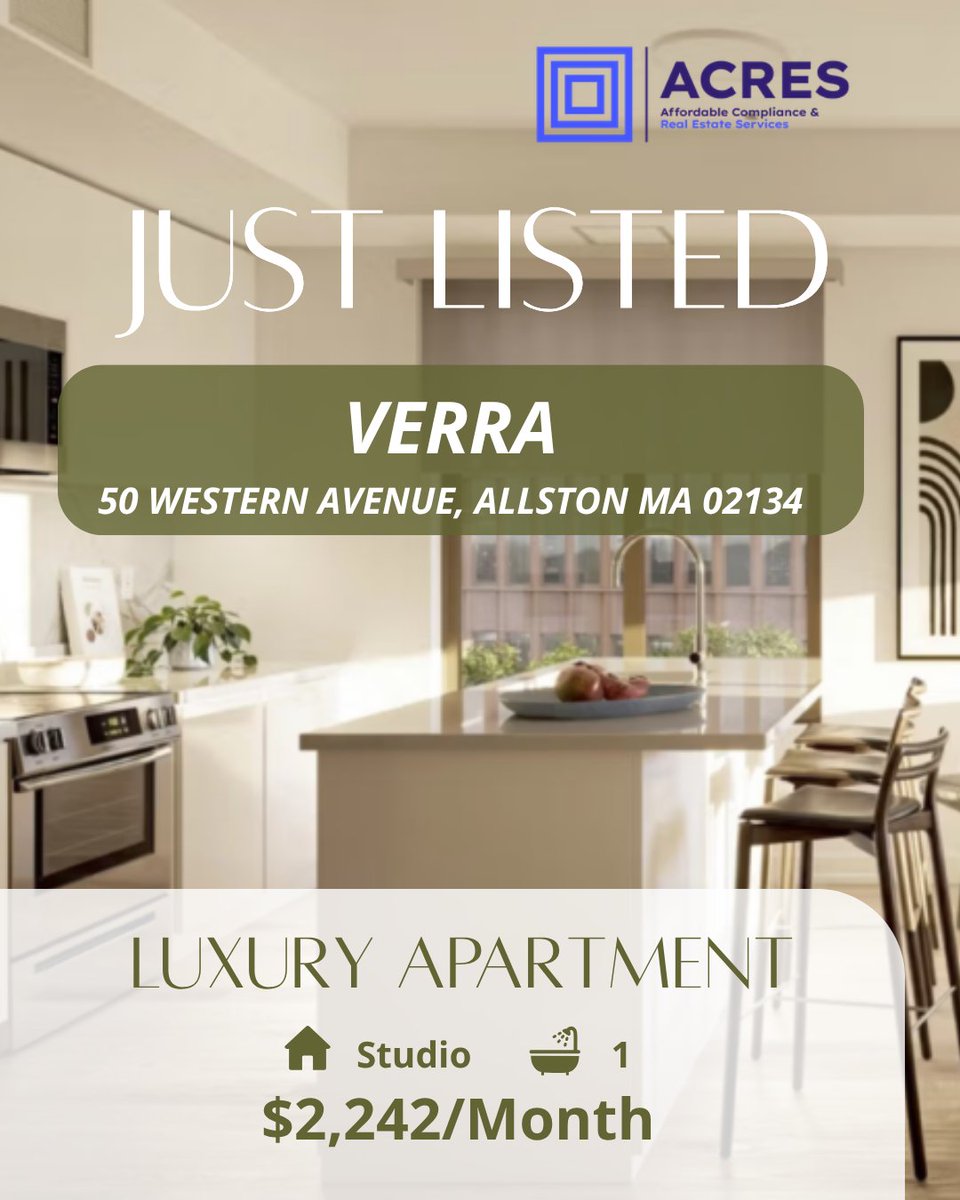 acrescompliance's tweet photo. Verra
50 Western Avenue Allston, MA 02134

Studio: $2,242

Learn More: https://t.co/vn2tKL1quG

Online application: https://t.co/ax0gVhVIyu https://t.co/Ul2zlM2GCP