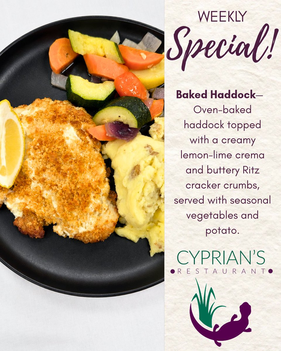 GolfKeyes's tweet photo. This Week’s Specials are here!

Stop by Cyprian’s Restaurant and enjoy something delicious from our weekly lineup. There’s always something new to try!

Join us for dinner and enjoy the experience. Patio seating is open until 8:30pm
#TheChoiceIsCyprian https://t.co/lJ4OVDVZmE