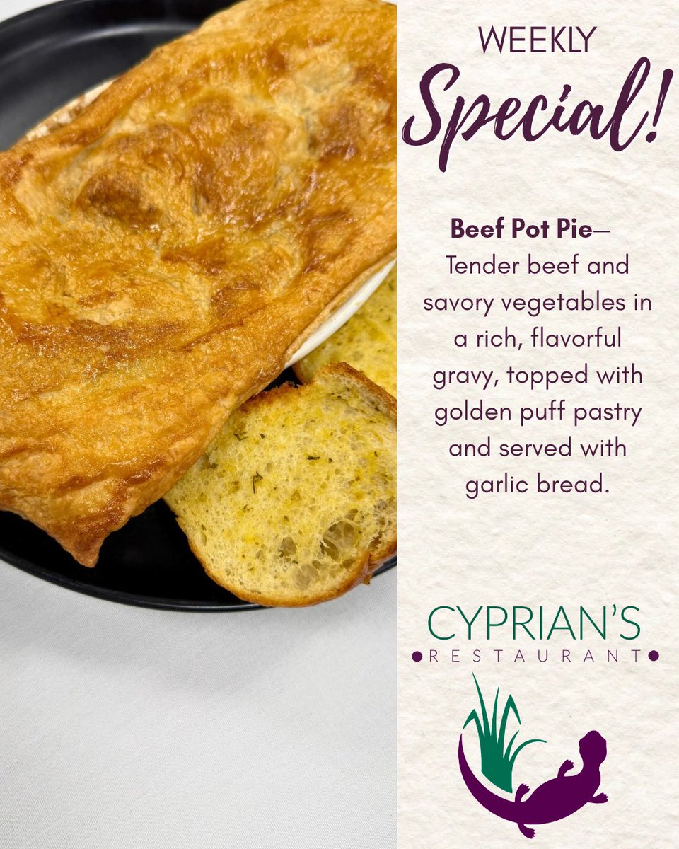 GolfKeyes's tweet photo. This Week’s Specials are here!

Stop by Cyprian’s Restaurant and enjoy something delicious from our weekly lineup. There’s always something new to try!

Join us for dinner and enjoy the experience. Patio seating is open until 8:30pm
#TheChoiceIsCyprian https://t.co/lJ4OVDVZmE