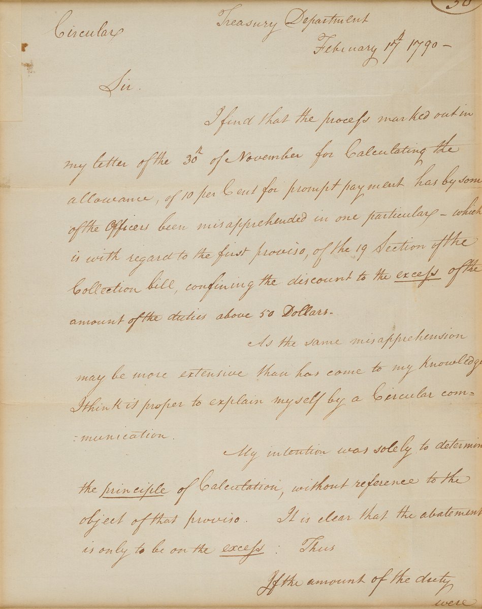 RRAuction's tweet photo. Alexander Hamilton, 1790: “Just to clarify…”

Months into leading the new Treasury Department, Hamilton sent this signed circular explaining how customs officers should calculate a 10% prompt-payment discount.

Even Founding Fathers had to send follow-up memos.

At @RRAuction: https://t.co/hWFRZmgbMD

#AlexanderHamilton #AmericanHistory #FoundingFathers