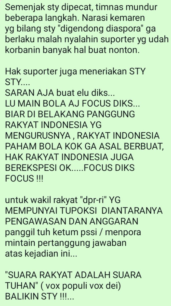 awiyanto65's tweet photo. Surat terbuka Kepada yth. Bpk president RI PRABOWO SUBIANTO.
jika tidak bisa juara diturnamen ini ijin balikin sty dan atau cari pelatih yg setara dgn STY...
trimks πβοΈπ½
@prabowo cc @DPR_RI @erickthohir @PSSI
#timnasday
#jhout https://t.co/I27S8PAycs
