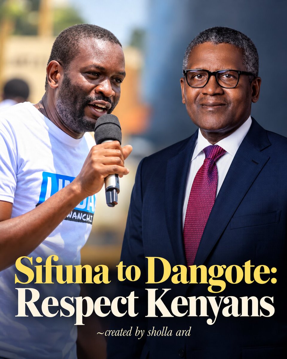 sholard_mancity's tweet photo. Sifuna is right about something he said today. Aliko Dangote saying he’ll “deal with” Kenyans who go to court isn’t confidence. It’s contempt.

You don’t talk to a sovereign people like that.

This is Kenya. We have courts, a Constitution, and values.

Not Nigeria. Not Abegistan.

Invest here. Don’t threaten Kenyans.