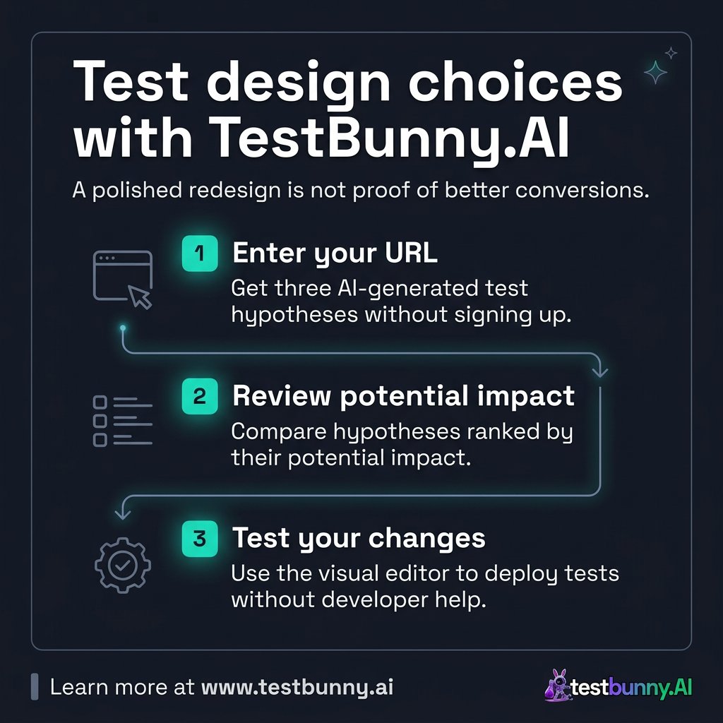 TestBunnyAI's tweet photo. The data says otherwise: Your high-fidelity brand redesign is likely a high-interest loan against your revenue. Stop building digital art galleries for your ego. Build a revenue engine instead. Learn more at https://t.co/jlYADK4j3C https://t.co/vdyNfZglda