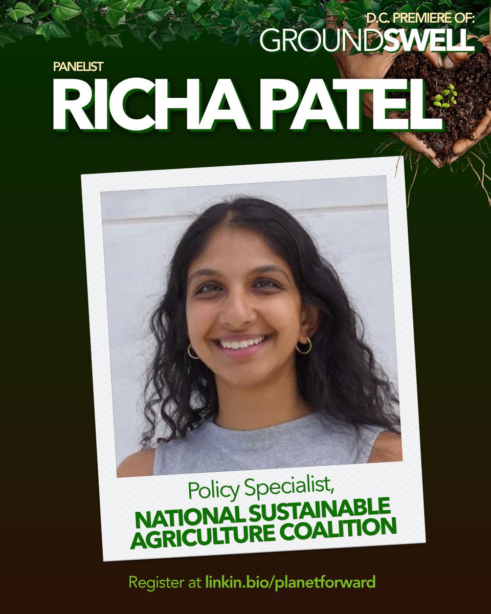 sustainableag's tweet photo. 📽️Catch NSAC's Richa Patel today at GWU following the DC premiere of #Groundswell, a film spotlighting farmers, food, land &amp; regeneration. Richa joins Frank Sesno, Heather Dawn Thompson &amp; Laura Turner Seydel to discuss turning ideas into meaningful change. https://t.co/YfDxx1LmzR https://t.co/xdm88FcdZv