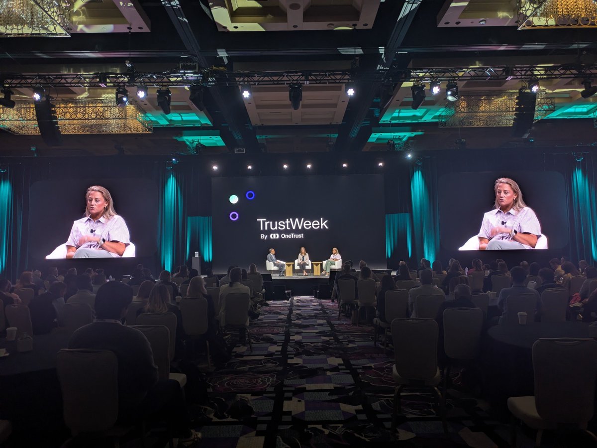 OneTrust's tweet photo. Kelly Thewes from Fiserv and Erica Gunnison from NCR Atleos joins us on the #TrustWeek main stage to share their AI Governance journey. https://t.co/t1DhmaYRQp