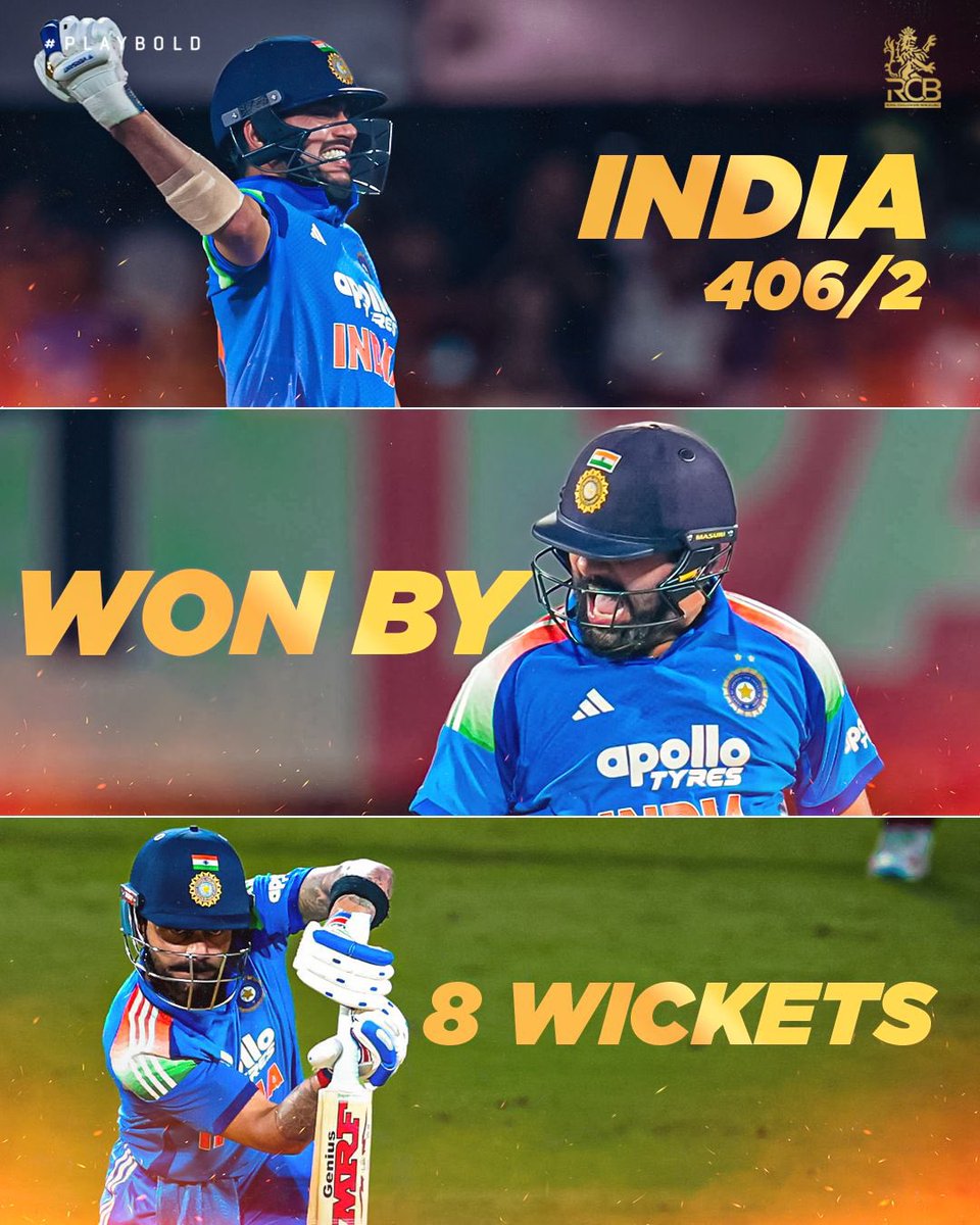 RCBTweets's tweet photo. 2️⃣nd highest chase in ODIs x
🇮🇳's highest chase in ODIs = Perfect Wednesday. 😍 

Series sealed in Assam for our #MenInBlue 🥶❤️‍🔥

📸: BCCI | #PlayBold #ನಮ್ಮRCB https://t.co/gE3WbvVsNL