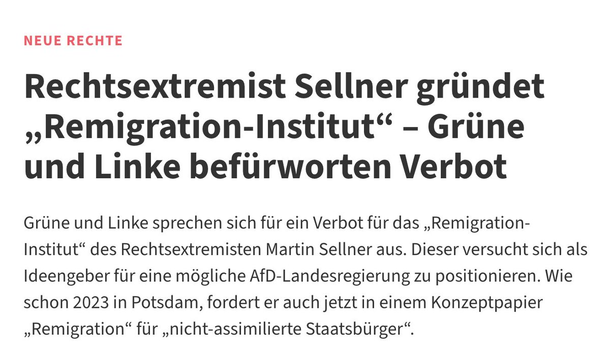 MartinSellner_'s tweet photo. Es gibt in Deutschland hunderte linke NGOs und Thinktanks für Migration.

Jetzt soll die erste und einzige NGO für Remigration gegründet werden. 

Und sie schreien nach Verbot. Man merkt, das ist ein Wunder. Wir machen natürlich weiter und lassen uns davon nicht einschüchtern. 
@remigrationinst