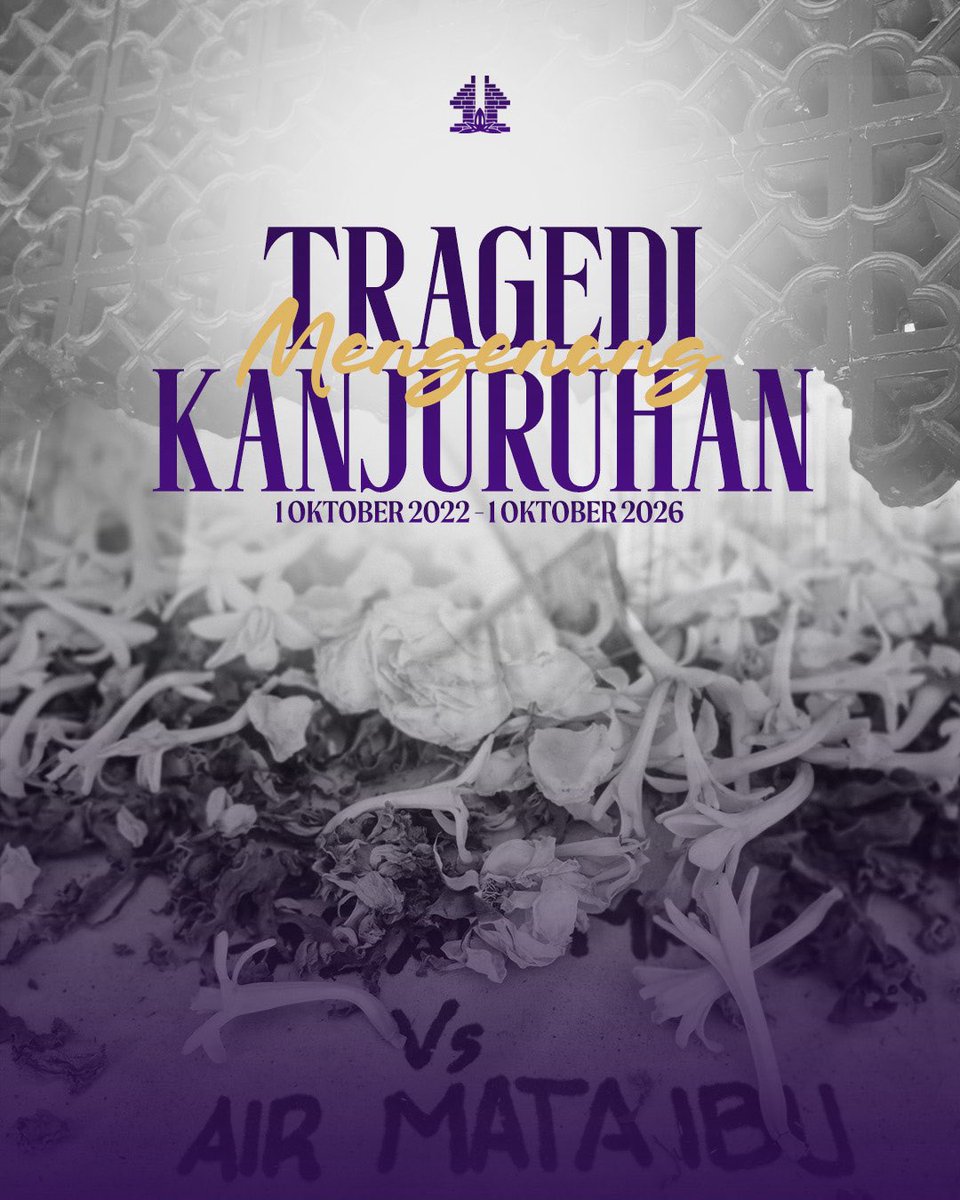 persikfckediri's tweet photo. Empat tahun telah berlalu, semoga setiap keluarga yang ditinggalkan senantiasa diberi kekuatan dan ketabahan.

𝟎𝟏.𝟏𝟎.𝟐𝟐 — 𝑲𝒂𝒏𝒋𝒖𝒓𝒖𝒉𝒂𝒏. 🕊️💜
Selamanya dalam doa dan ingatan.

#Djajati | #PersikKediri https://t.co/8eq4Vx1dMZ