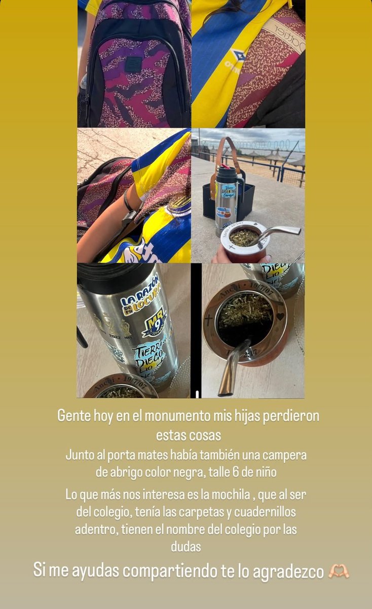 ElCuloDeRinaudo's tweet photo. En medio de los festejos de ayer, una nena extravió su mochila en el sector del monumento. Lo más importante q había en su interior y su familia desea recuperar es la ropa del colegio, zapatillas, cuadernillo y carpetas
Se Agradece RT a ver si alguien la encontró
@RosarioCentral https://t.co/0uNpxYDfLe