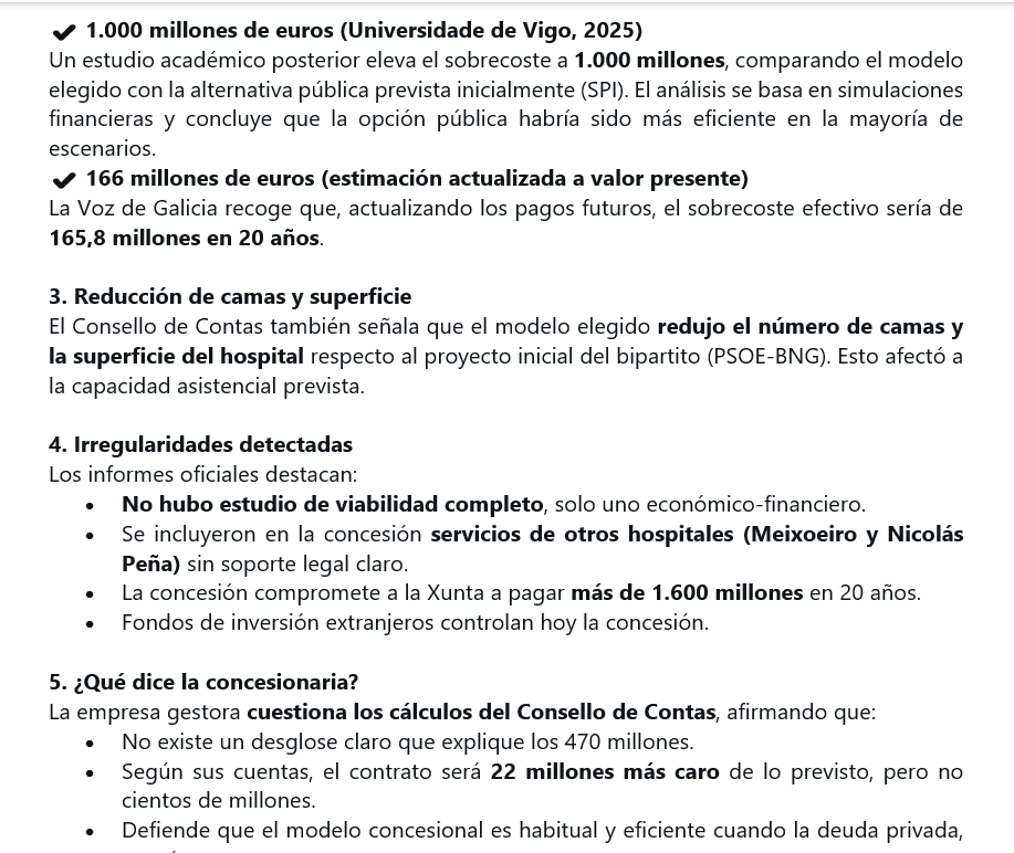 ferna1_diez's tweet photo. La privatización del Hospital Álvaro Cunqueiro (HAC) de Vigo y su sobrecoste bajo el gobierno de Alberto Núñez Feijóo, es uno de los mayores escándalos de gestión sanitaria en Galicia en las últimas décadas. Lo que ocurrió, explicado de forma clara y con datos verificados https://t.co/mkTOY0RWYP