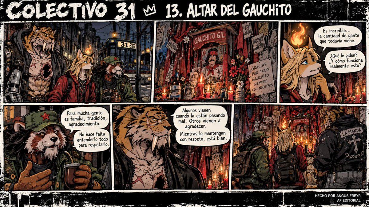 AngusFreyr's tweet photo. EL ALTAR DEL GAUCHITO: FE, BARRIO Y RESPETO 🔥🕯️ | COLECTIVO 31
#Colectivo31 #GauchitoGil #CulturaPopular #ReligiosidadPopular #BarrioArgentino #Tumbero #Fisura #CumbiaVillera #Argentina #FurryComic #FurryArgentina #ComicArgentino #AngusFreyr #AFEditorial #FurryFandom #ArteFurry #HumorBarrial #CulturaArgentina