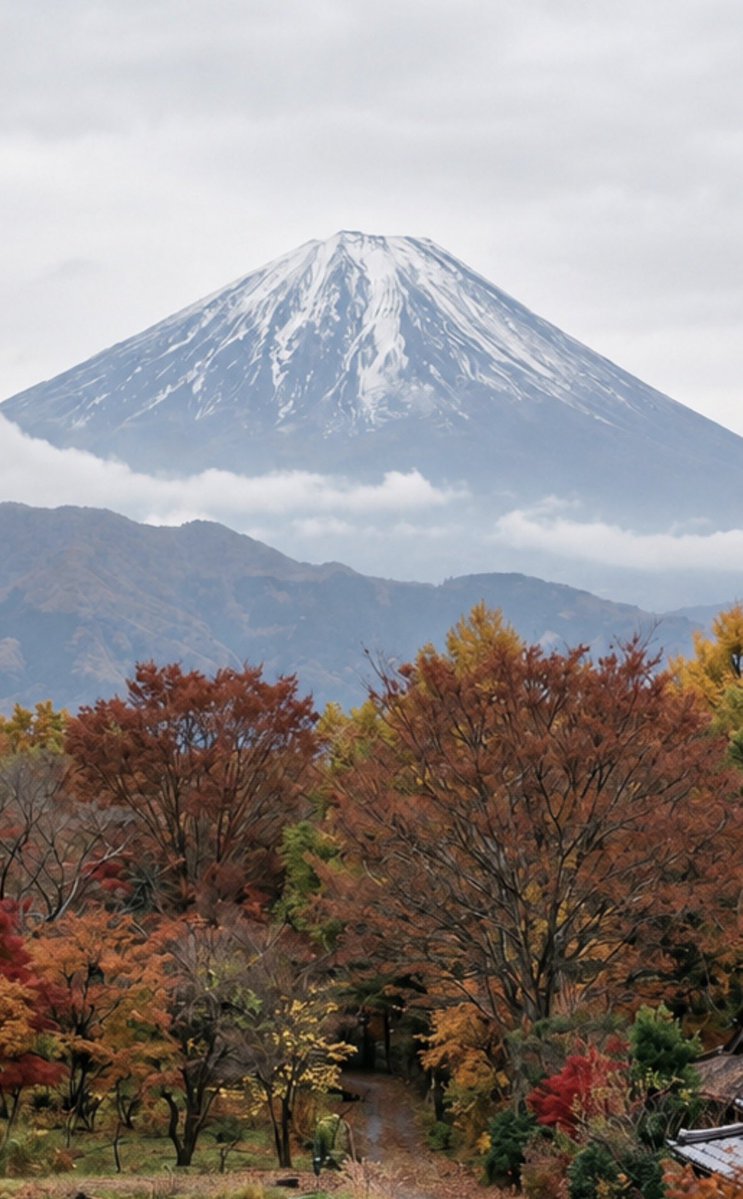 earthcurated's tweet photo. Autumn in Japan, with Mount Fuji quietly watching over it all. 🍂🗻 https://t.co/G4RLUuSBfS