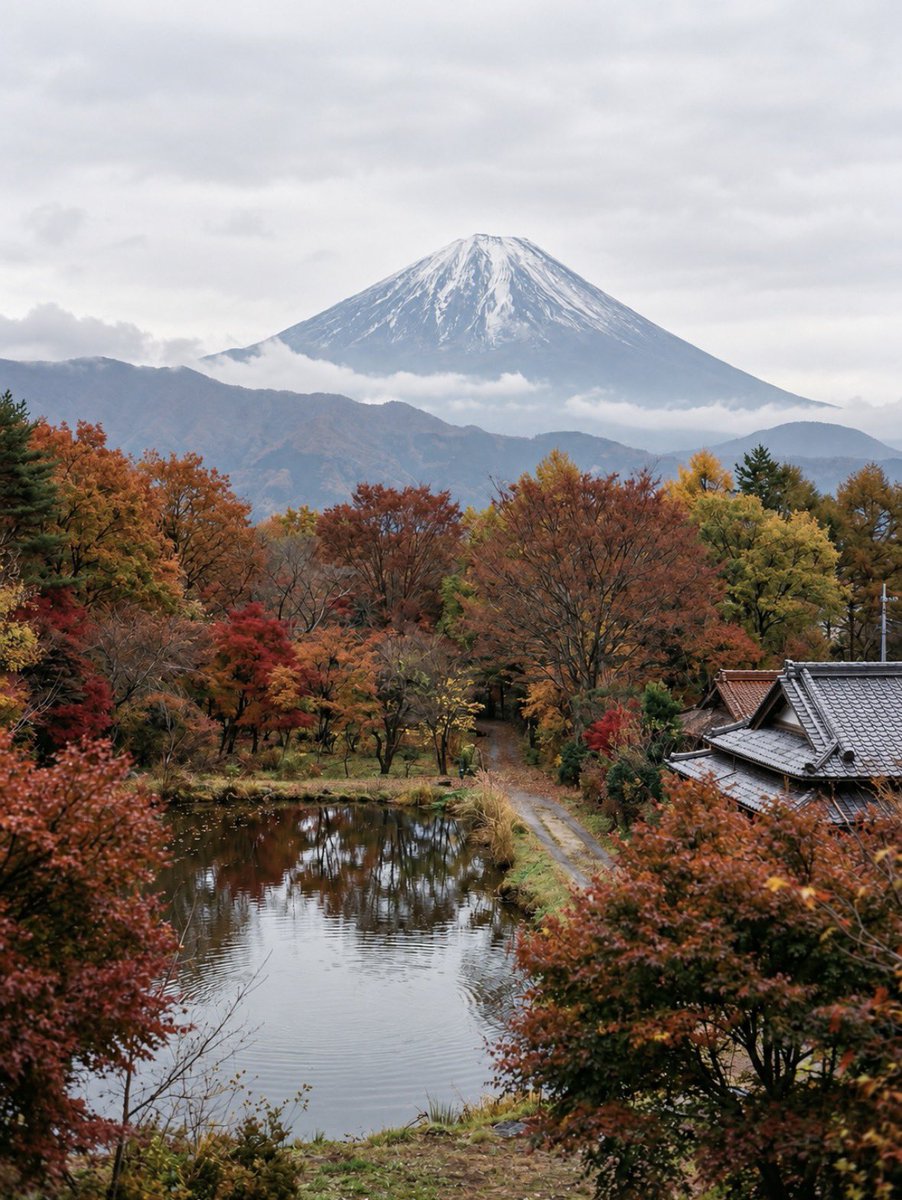 earthcurated's tweet photo. Autumn in Japan, with Mount Fuji quietly watching over it all. 🍂🗻 https://t.co/G4RLUuSBfS