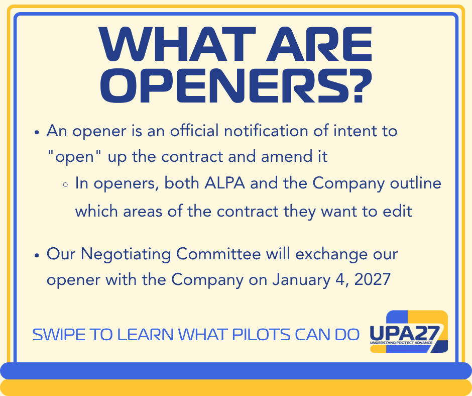 UnitedPilots's tweet photo. Our contract becomes amendable one year from today. Swipe to learn what that means, how the amendable date is different from openers, and what United pilots can do to make their voices heard in negotiations. Read today’s comm for more details: https://t.co/xXtGq3WRXB https://t.co/EpVGCQvKkh
