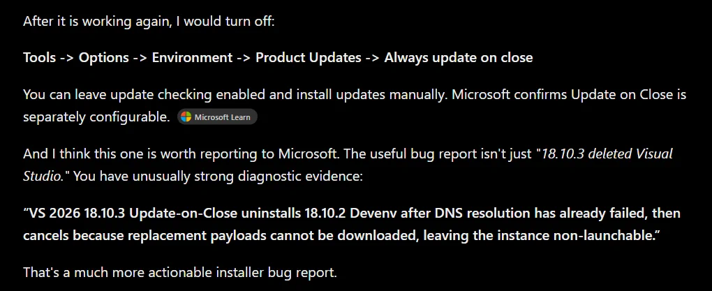 gojimmypi on X: "@JasonChlus The suggested bug report text, and a ...