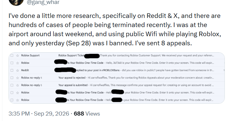 Maxz33Purityz's tweet photo. Anybody open to talking about this new banwave hitting the platform because of the AI moderation flagging false positives; Harmful Content/Behavior was suddenly changed to "Child Safety" and thousands have been banned for it.
@realRubenSim @RealSchlep @Roblox @Roblox_RTC https://t.co/wfX0PfDM2v