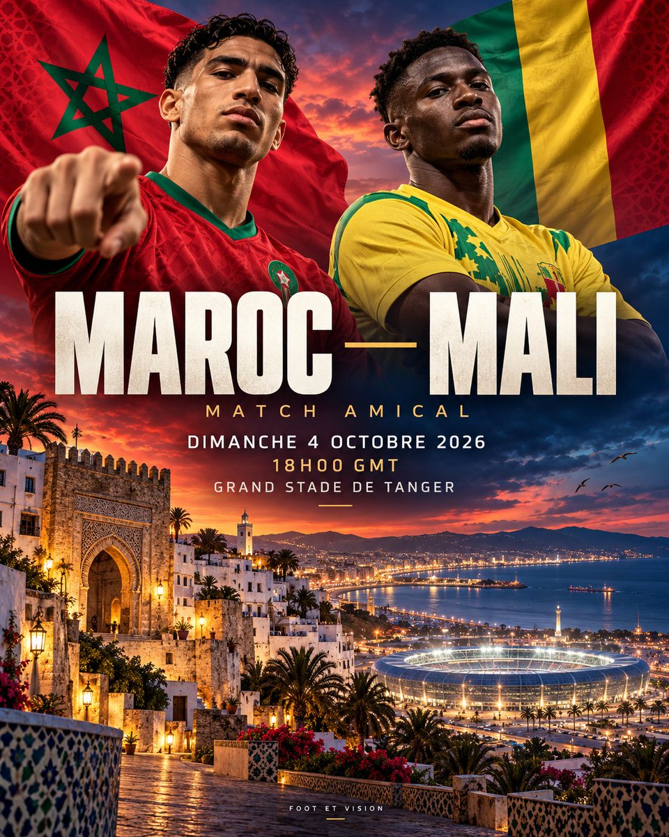 Nail1253114188's tweet photo. 🚨🇲🇦🇲🇱 𝗠𝗔𝗥𝗢𝗖 – 𝗠𝗔𝗟𝗜 : 𝗧𝗔𝗡𝗚𝗘𝗥 𝗩𝗔 𝗩𝗜𝗕𝗥𝗘𝗥 ! 🏟️🔥
Les Lions de l’Atlas face aux Aigles du Mali, dans le décor du Grand Stade de Tanger : une affiche qui donne envie de compter les jours ! ⚽✨
🇲🇦 Pour le Maroc, l’enjeu d’un tel rendez-vous dépasse le résultat : trouver les bons automatismes, imposer son rythme et transformer chaque possession en véritable danger. Face au Mali, l’intensité dans les duels et la précision dans le dernier geste seront essentielles. 💪
🌊 Tanger, ses remparts, sa médina et son ouverture sur la mer… Un cadre magnifique pour accueillir une soirée de football africain. Sur la pelouse comme dans les tribunes, on veut de l’énergie, du caractère et une sélection qui joue avec ambition ! ❤️💚
🗓️ Dimanche 4 octobre 2026
🏟️ Grand Stade de Tanger
⏰ 18h00 GMT
🦁 Le maillot rassemble. Le public pousse. Aux Lions de faire vibrer Tanger !
💬 Quel joueur aimeriez-vous voir titulaire et quel est votre pronostic ? 👇
#MarocMali #MARMAL #DimaMaghrib #LionsDeLAtlas #Maroc #Mali #Tanger #Fatima #٢٠٣٠_بلا_نقاب
#وقار_کی_علامت_عاصم_منیر #hakimi
#FootballAfricain #FootEtVision