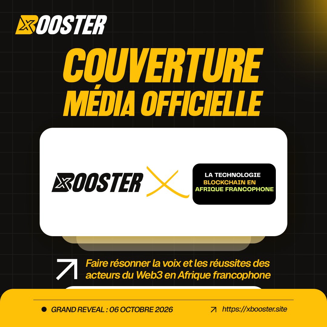 XBoosterHQ's tweet photo. 🔥 ALLIANCE STRATÉGIQUE :
XBOOSTER × LA TECHNOLOGIE BLOCKCHAIN EN AFRIQUE FRANCOPHONE !🇨🇮

Rendre l'information technologique accessible à chaque communauté de notre continent !

Nous sommes très heureux d'officialiser notre partenariat média officiel avec La technologie blockchain en Afrique francophone, média de référence basé en Côte d'Ivoire.

Leur mission est essentielle : démystifier et rendre accessible l'actualité des nouvelles technologies, de la blockchain et du Web3 pour l'ensemble des communautés d'Afrique francophone.

À l'approche du lancement officiel de notre plateforme le 05 octobre 2026, cette alliance permet de connecter directement nos bâtisseurs à une information claire, utile et ancrée dans nos réalités :

 - 📰 Vulgarisation & Actualités de Terrain : Les créateurs, développeurs et traders formés sur XBooster auront accès à des décryptages technologiques simples et réguliers pour comprendre les mutations du secteur.
- 📢 Amplification Algorithmique Croisée : Notre communauté utilisera son protocole d'entraide vérifiée pour propulser les analyses et dossiers majeurs du média sur X et LinkedIn.
- 🚀 Caisse de Résonance pour nos Bâtisseurs : Les projets émergents, hackathons et réussites propulsés sur XBooster trouveront une vitrine éditoriale de choix en Côte d'Ivoire et dans toute la sous-région.

Bienvenue à toute l'équipe et aux lecteurs de La technologie blockchain en Afrique francophone au cœur du réseau XBooster !

Rejoignez la liste d'attente prioritaire dès aujourd'hui :
👉 https://t.co/L9FH2M3W54

#xbooster #media #blockchain #Web3