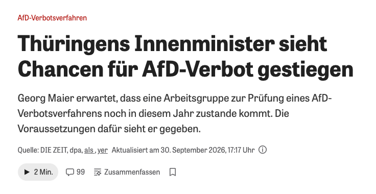 _nasir_ahmad_'s tweet photo. Seit über elf Jahren reden wir über ein AfD-Verbot.

SEIT. ELF. JAHREN.

Es kamen Beobachtungen durch den Verfassungsschutz. Einstufungen einzelner Landesverbände als „gesichert rechtsextremistisch“. Gerichtsurteile. Gutachten. Noch mehr Gutachten. Bundestagsanträge. Bundestagsdebatten. Neue Prüfungen.

Jetzt, 2026, hören wir wieder: „Chancen für AfD-Verbot GESTIEGEN.“

Also wieder prüfen.

Wie viele Begriffe brauchen wir eigentlich noch?

„Verdachtsfall.“
„Gesichert rechtsextremistisch.“
„Rechtsextremistische Bestrebung.“
„Verfassungsfeindlich.“
„Materiell-rechtliche Voraussetzungen.“
„Potentialität.“

Was sollen all diese Befunde politisch noch bringen, wenn daraus nie die entscheidende Konsequenz folgt, Karlsruhe überhaupt entscheiden zu lassen?

Seit elf Jahren wirkt diese Debatte zunehmend wie eine Karotte am Stock: Immer scheint der entscheidende Schritt unmittelbar bevorzustehen.

Und dann folgt wieder die nächste Prüfung.

Wieso hat die Bundesregierung einen solchen Verbotsantrag bislang nicht gestellt?

Außerdem: Die AfD mit der Linken zu vergleichen ist falsch. Wenn wir über die behauptete Verfassungsfeindlichkeit sprechen, ist der Vergleich mit einer islamistischen Organisation aufschlussreicher. 

Denn dann kommen wir zu der entscheidenden Frage:

Wenn eine islamistische Organisation über Jahre hinweg mit derart schwerwiegenden verfassungsfeindlichen Zielen beschrieben würde, würden wir uns elf Jahre lang mit neuen Einstufungen, Gutachten und Arbeitsgruppen zufriedengeben?

Ich glaube nicht.