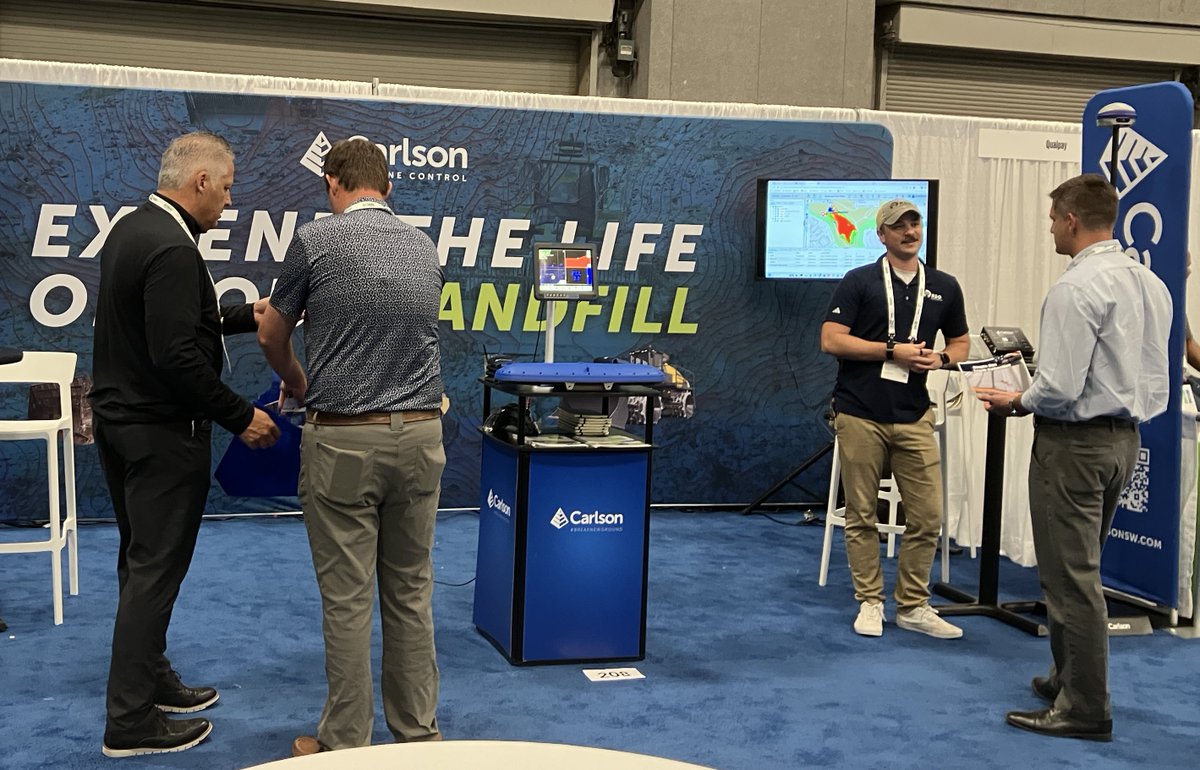 CarlsonSoftware's tweet photo. Carlson Machine Control is at RCon 2026 in St. Louis! Stop by Booth #208 today and tomorrow to learn how Carlson landfill technology helps operators improve compaction, make better use of available airspace and extend the life of their landfill.  

Carlson Machine Control's David Carlson and David Jordan are at the booth with Hunter Moser from Carlson dealer RDO, and are happy to answer any questions or just say hi!

#RCon2026 #WasteManagement
