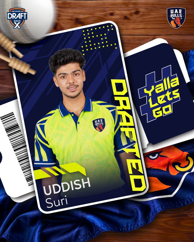 BullsT10_'s tweet photo. The future of UAE cricket is getting a Bulls platform! 🇦🇪🐂 

Welcome to the squad, Uddish Suri.

#UAEBulls | #YallaLetsGo |  #AbuDhabiT10 | #CricketsFastestFormat | #InAbuDhabi

{UAE Bulls, Abu Dhabi T10, Draft 2026} https://t.co/Lhbw6sV7QN