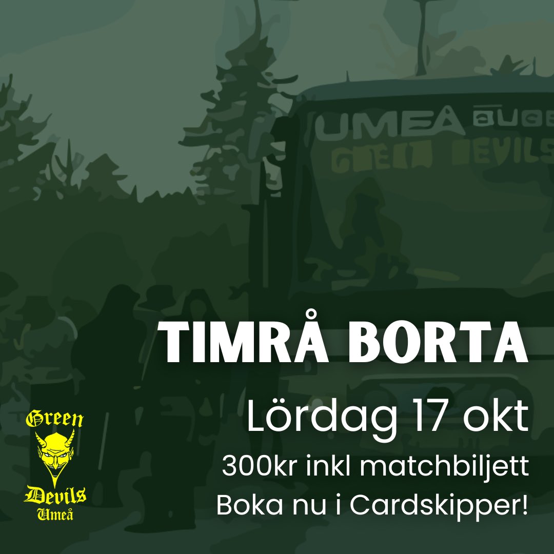 GreenDevils1982's tweet photo. Dags för en klassiker, Timrå borta. Perfekt dag och tid så självklart ska DU med.

Reseinfo och anmälan i Cardskipper. 

#björklöven https://t.co/Q0a4X0s7xm