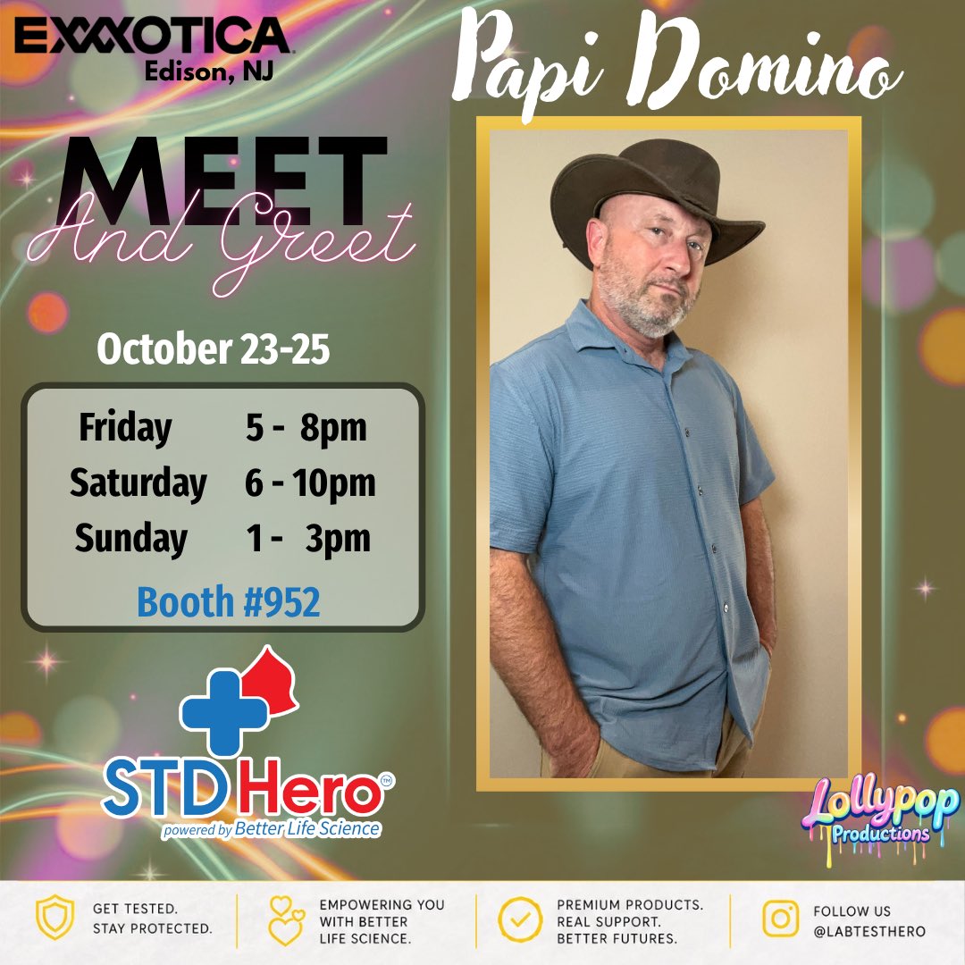 Papi_Domino's tweet photo. Making a few appearances during @exxxotica in NJ with the great folks at @StdHero and a special shoutout to @lollypoppro Come check us out at booth #952  and say “Hey Papi!” https://t.co/XjiYWm5R1o