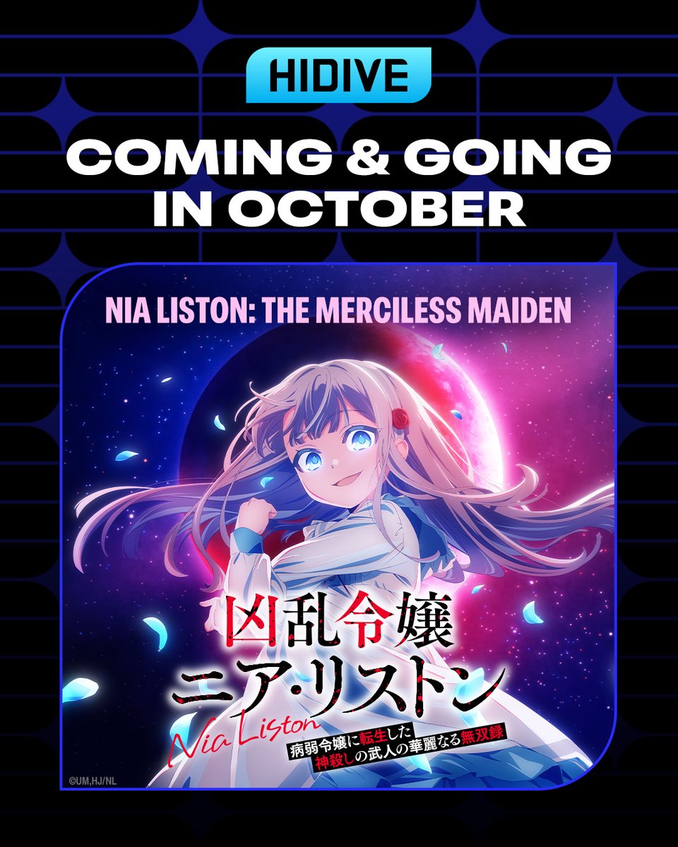 HIDIVEofficial's tweet photo. See what’s coming to and leaving HIDIVE this October 👀 For the complete lineup and more details, check out our blog.

➡️ https://t.co/71k732nxOT https://t.co/yazNK1fnLe